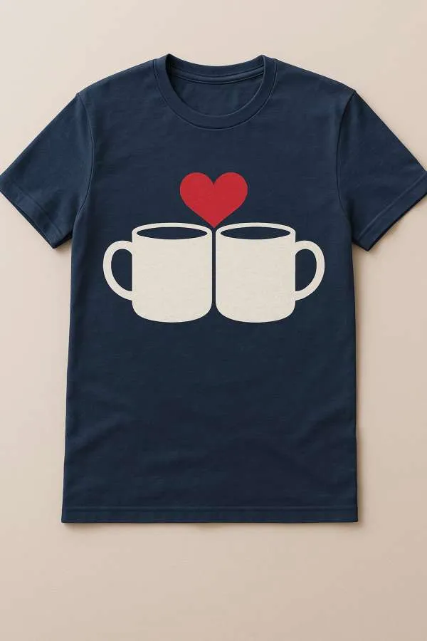 LoveBlend Couple Graphic Tee – Romantic Mug-Inspired Cotton Shirt – Soft Casual T-Shirt for Couples, Anniversaries, and Everyday Love