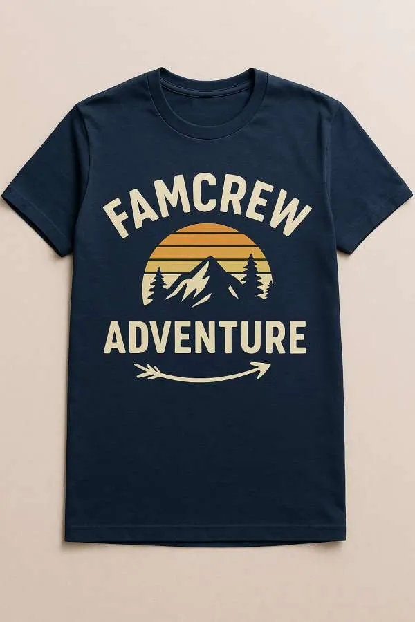 FamCrew Matching Family T-Shirt – Adventure Theme Graphic Tee – Soft Cotton Blend Shirt for Parents, Kids, and Group Trips