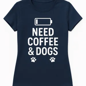MooMood™ 'Low Battery, Need Coffee & Dogs' Comfy Graphic Tee
