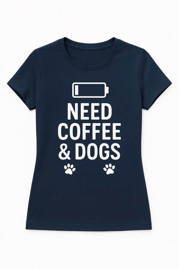 MooMood™ 'Low Battery, Need Coffee & Dogs' Comfy Graphic Tee
